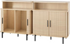 SUNCOZE Buffet Sideboard Cabinet with Big Storage Space Set of 2, Fluted Coffee Bar Cabinet with Shelves, Modern Wood Console Cabinet for Kitchen, Entryway & Living Room (Wood)