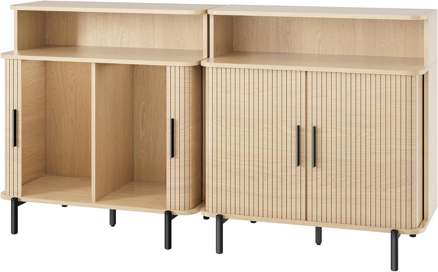 SUNCOZE Buffet Sideboard Cabinet with Big Storage Space Set of 2, Fluted Coffee Bar Cabinet with Shelves, Modern Wood Console Cabinet for Kitchen, Entryway & Living Room (Wood)