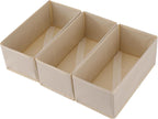 Socks Drawer Organizer Set of 3 Pack Beige, 11' Small Underwear Dividers, Closet Cabinet Dresser Wardrobe Storage Boxes for Girls' Panty Stockings Leggings