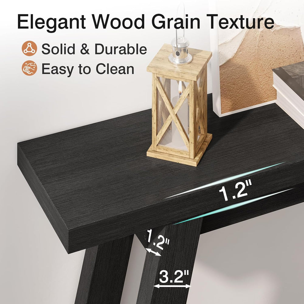 Black Console Table, 55Inch Entryway Console Tables 2-Tier Narrow Wood Consol...