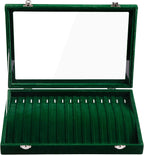 Frebeauty 15 Hooks Necklace Tray Velvet Neckalce Organizer with Clear Lid Lockable Necklace Holder Box Jewelry Organizer for Pendants Chains Necklace Jeweley Tray for Women Girl (Blackish Green)