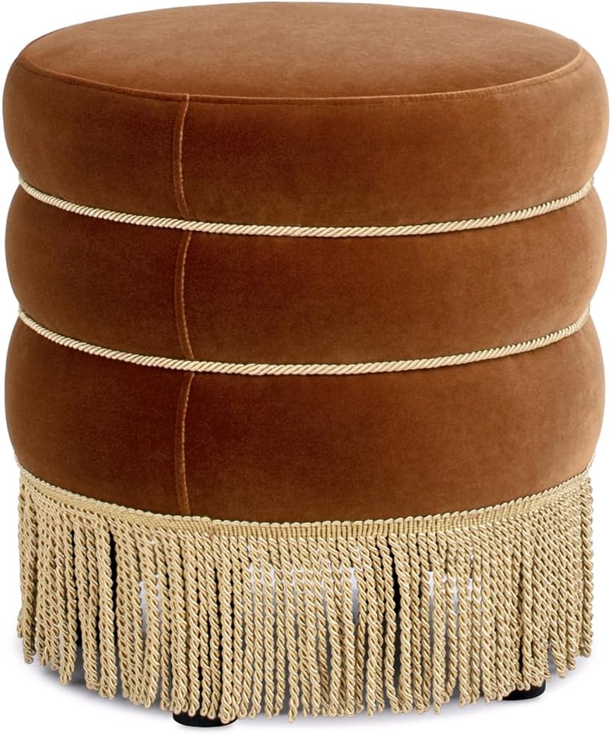 Edward Round Ottoman, Performance Velvet Ottoman, Burnt Orange Footrest with ...