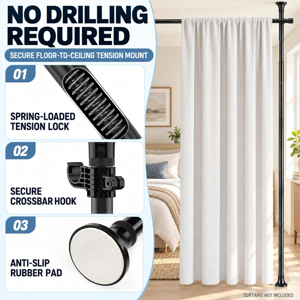 Room Divider Curtain Rod, 48-120 x 28-144" Adjustable, Heavy Duty,No-Drill