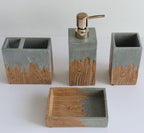 Hymmah Bathroom Accessories Set,Wooden Design Toothbrush Holder,Farmhouse Bathroom Decor,4 Pcs Resin Gift Set Apartment Necessities, Contain Toothbrush Cup,Soap Dispenser,Soap Dish,Tumbler
