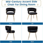 KCC Velvet Dining Chairs Set of 4, Gold Modern Dining Chair with Metal Legs, Woven Upholstered Dining Chairs for Dining Room, Kitchen, Vanity, Living Room (Black)