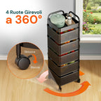 Avilia - Multipurpose Folding Trolley with Wheels with Large Baskets and Space-Saving Structure for Kitchen, Bathroom and Office, Folding Design with Brake Wheels (Black Square, 5 Baskets)
