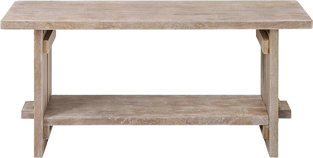 Alaterre Furniture Bethel Entryway Bench with Storage Shelf – Rustic Farmhous...