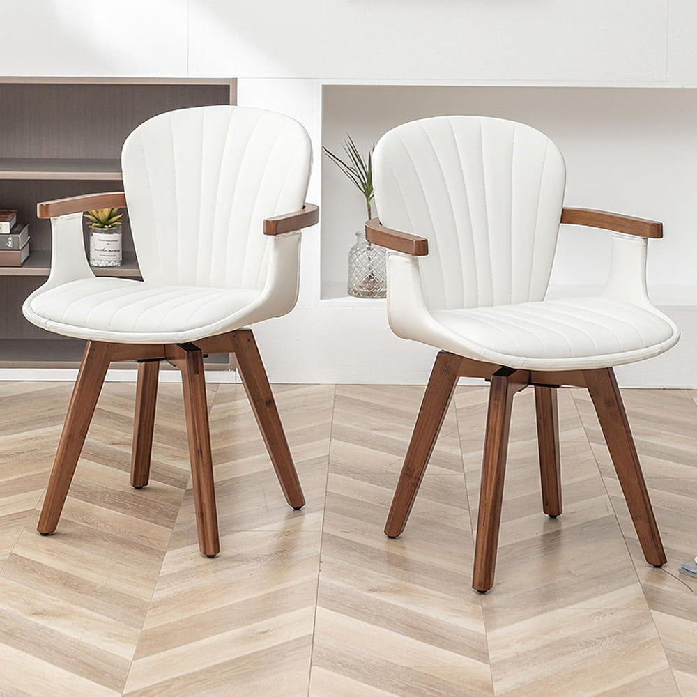 LUNLING Swivel Dining Chairs Set of 4, Mid Century Modern White Faux Leather ...