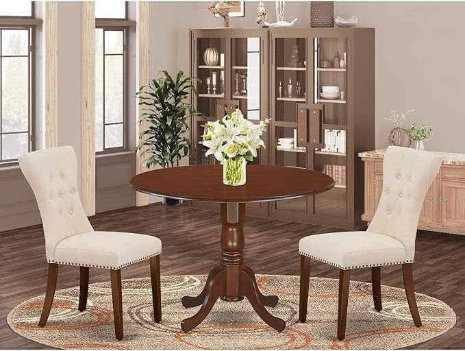 East West Furniture DLGA3-MAH-32 3 Piece Modern Dining Table Set Contains a R...