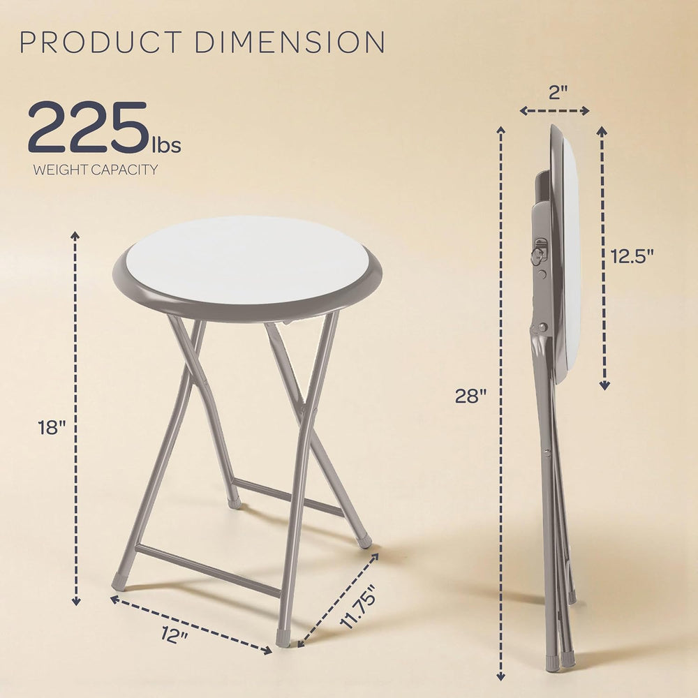 Lavish Home Portable Folding Stool with Backless Seat Set of 2, White, 18”