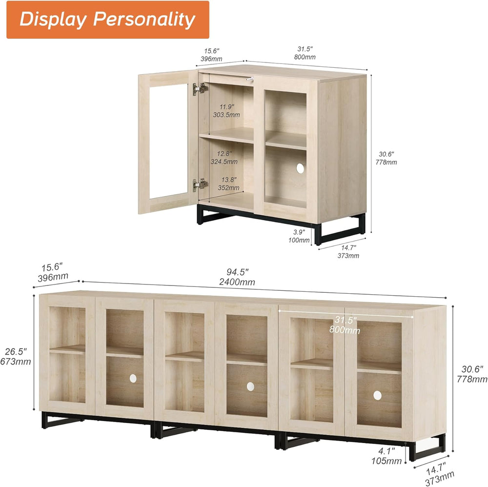 WAMPAT Sideboard Buffet Cabinets, Modern Credenza Sideboard with Adjustable S...