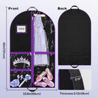 Dance Garment Bags for Dancers, 40" Garment Bags for Hanging Clothes with 3 Clear Zipper Pockets, Cheer Uniform Garment Bag for Suits, Travel & Sports Jersey, Cheer Uniform (Purple, 1Pack 40")