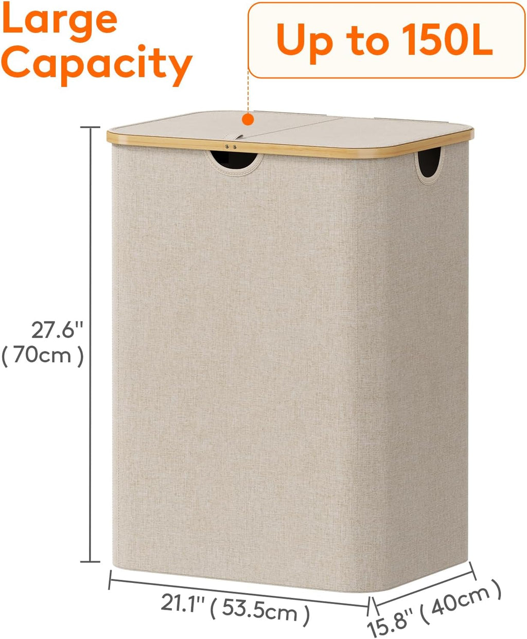 Lifewit 150L Laundry Basket with Lid, Clothes Hampers for Laundry with Bamboo Handles and A Removable Bag, Large Foldable Laundry Hamper for Bedroom, Bathroom, Dorm, Laundry Room, Beige