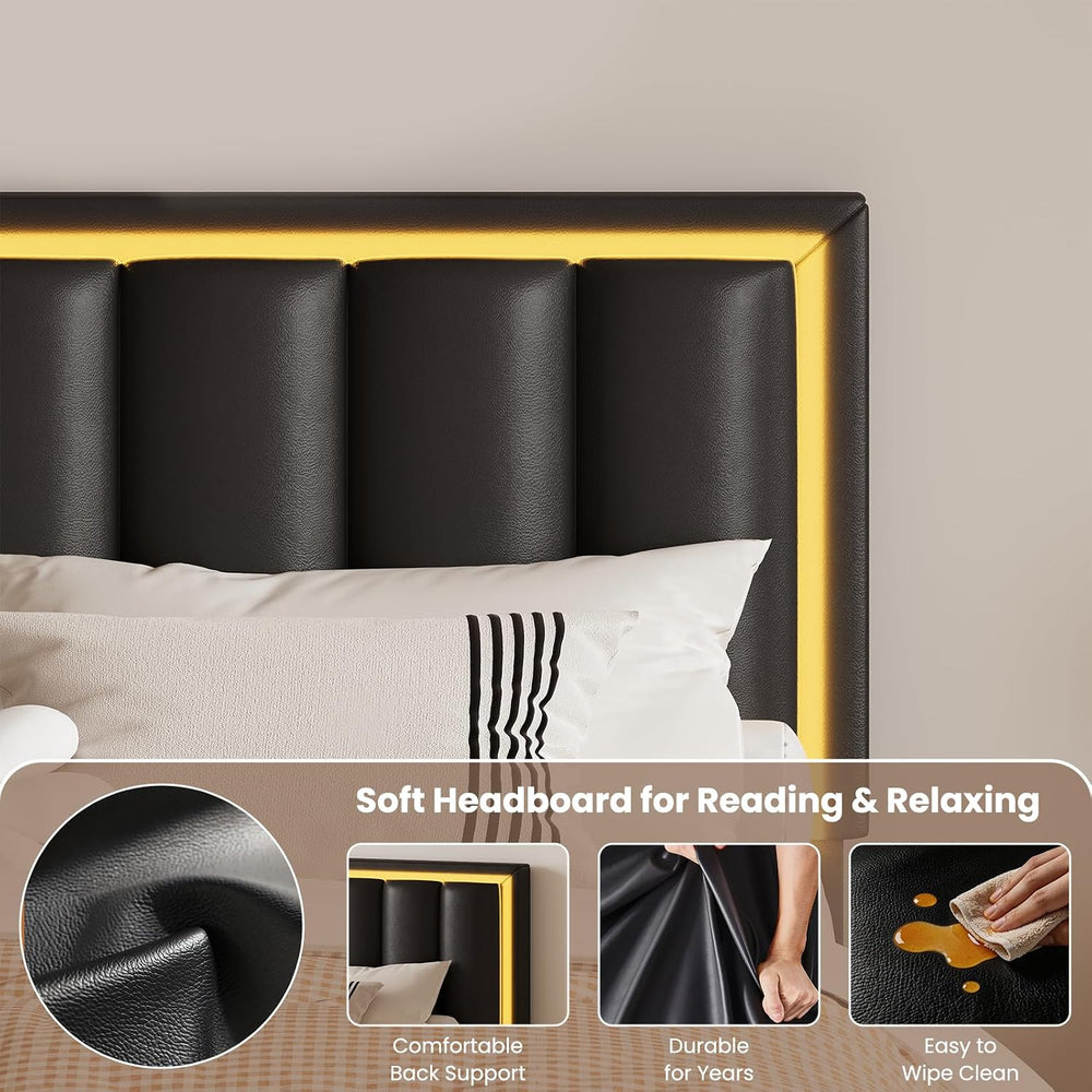 IMMERSTABLE Queen Size Bed Frame with Headboard and 4 Storage Drawers, Faux L...