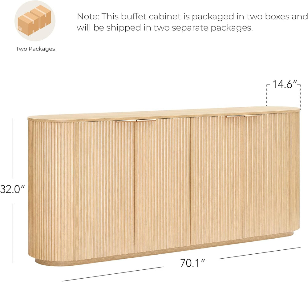 CHITA 70" Sideboard Buffet Cabinet with Storage, Fluted Cabinet with Doo...