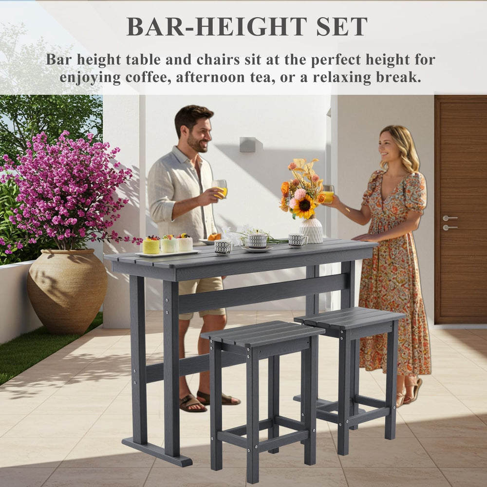 3 Pcs HDPE Outdoor Bar Set of 2 Includes Bar Height Table and Chairs, Patio B...