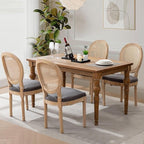 Rattan Back Upholstered Dining Chairs Set of 4 French Country Oval Kitchen Side Chairs with Wood Legs for Dining Room, Kitchen, Restaurant(Dark Grey-Rattan)