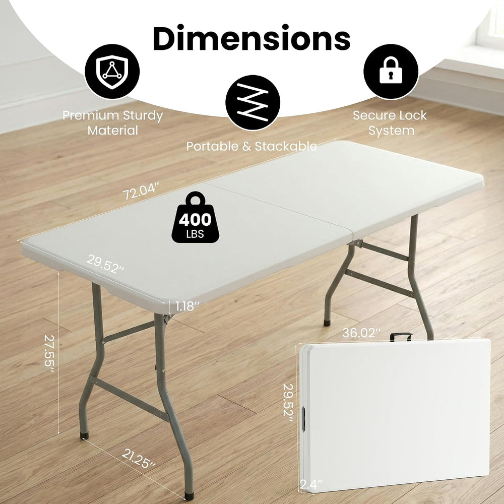 5 Pack of 6 Foot Foldable Table with Built in Handle & Steel Legs | 6FT P...