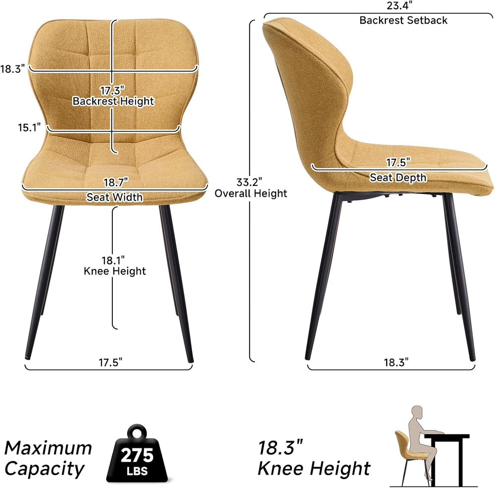 Modern Upholstered Dining Chairs Set of 4, Yellow(Only Chairs) | Armless Curv...