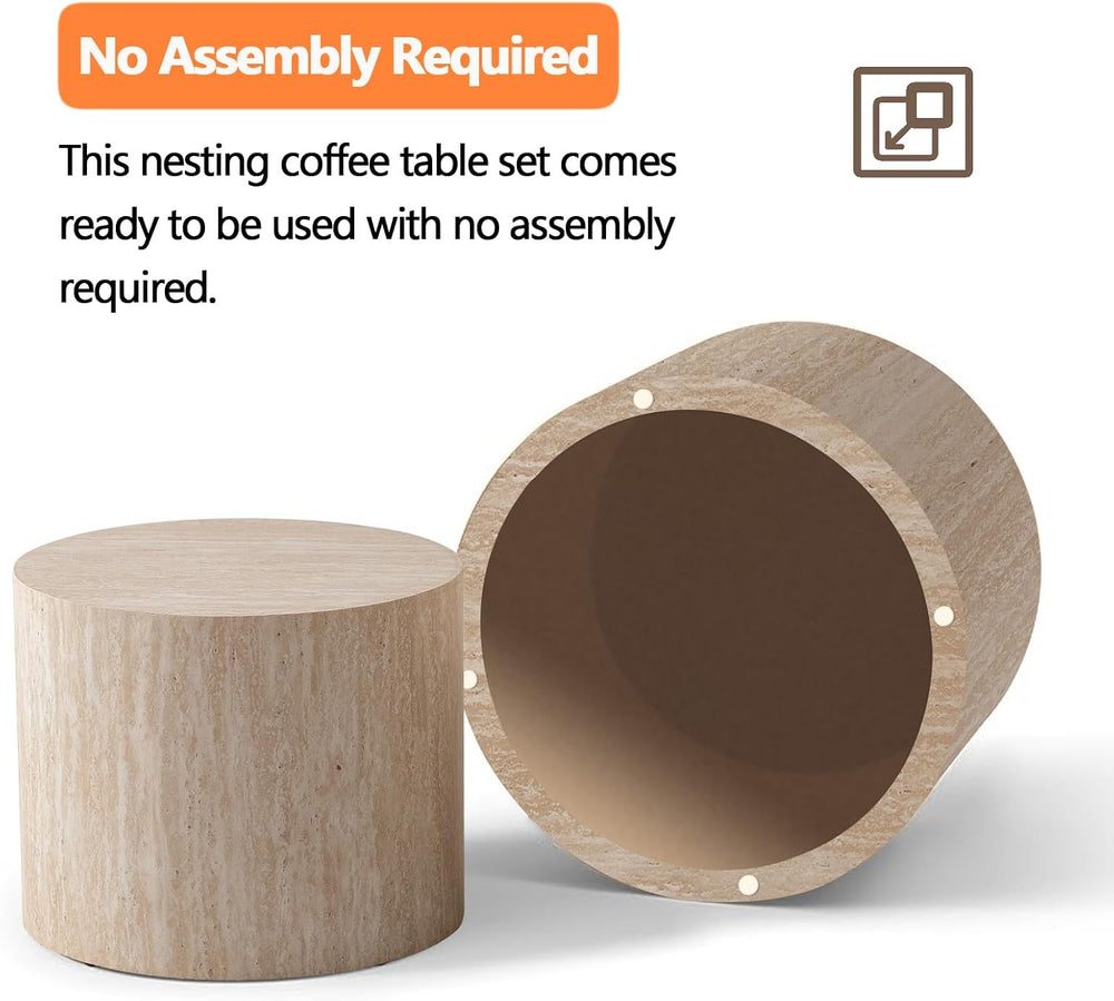 Modern Nesting Coffee Table Set of 2 Round Coffee Tables with Non-Slip Feet, ...