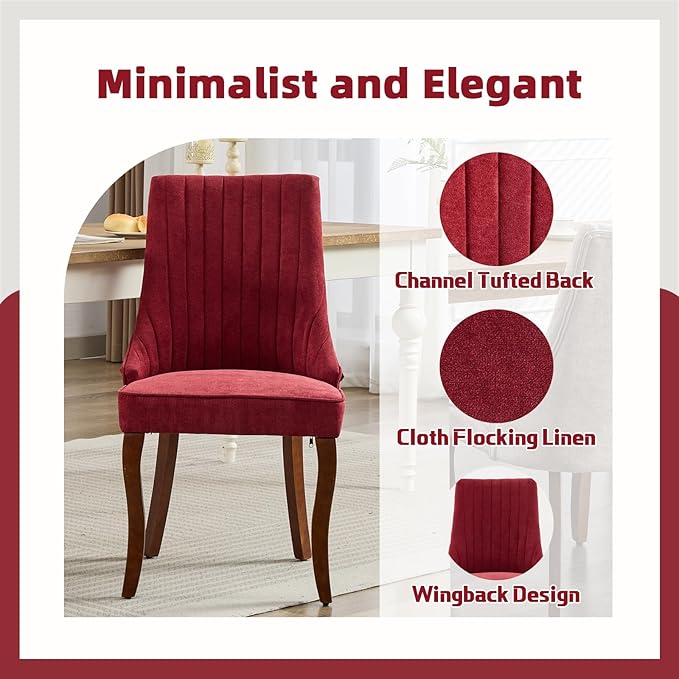Linen Dining Chairs Set of 6，Fabric Channel Tufted Kitchen Chairs, Upholstere...