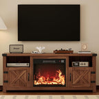 YESHOMY Fireplace TV Stand with Barn Doors and Open Display Shelf, Farmhouse Media Console with Hidden Cable Routing, Entertainment Center for Televisions up to 65+ Inch, Walnut