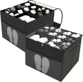 Shoe Organizer for Closet, 2-Pack Fabric Shoe Storage Box with Clear Lid & Adjustable Dividers, Holds 16-32 Pairs, Space Saving Shoe Storage Bins with Mesh Pockets, Black