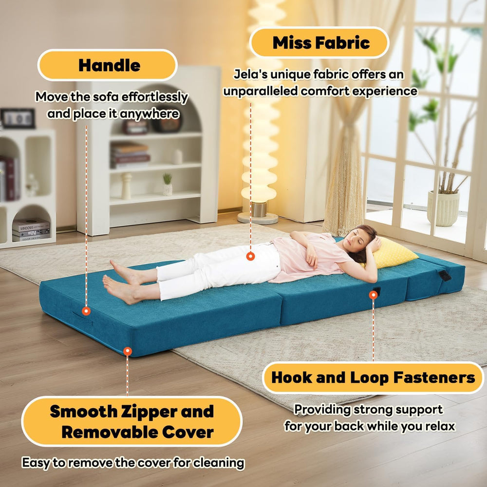 jela Foldable Sofa Bed, Convertible Sleeper Lounge Chair Floor Mattress Floor...