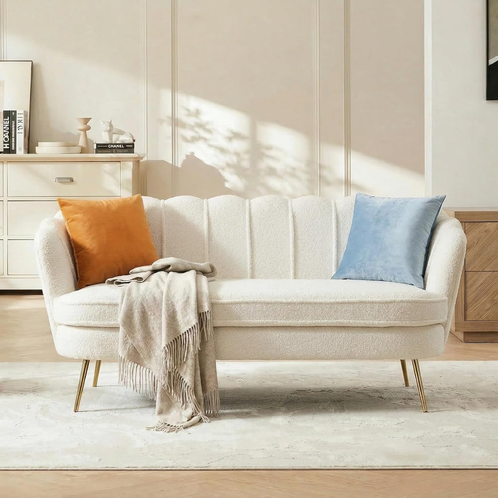 59" Wide Loveseat Sofa, Chenille Upholstered Small Couch | Petal-Shaped ...