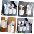 Strong Suction Toothbrush Holder Wall Mount No Drilling Bathroom Organizer with Ventilated Storage Shelf for Toothbrush Razor Makeup White