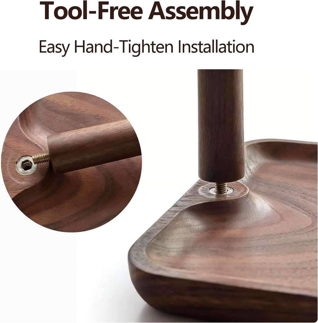 Solid Black Walnut Wooden Key Tray, Key Bowl for Entryway Table | Multi-Functional Table top Key Holder ; Wood key Dish with 3 Hooks ; Organizer for Wallet, Watch, Change, and Jewelry