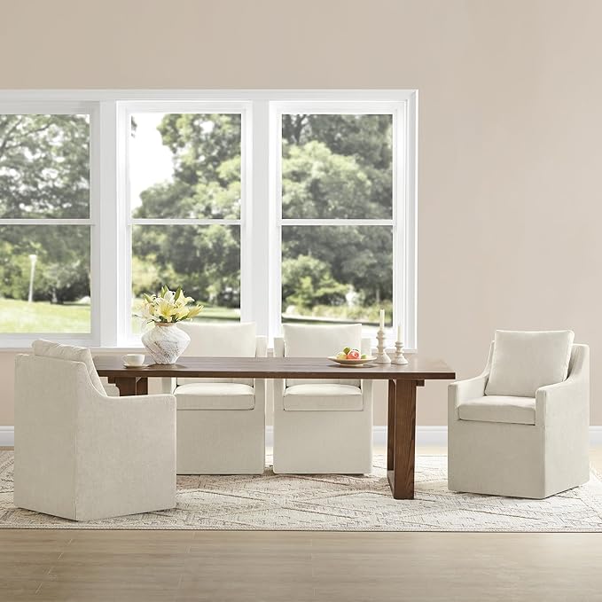 Upholstered Dining Chairs Set of 1, Washable Cover Modren Deskchair with 4 Casters & Hidden Storage for Dining Room, Living Room, Home Office, Beige, 1 Box