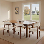 Farmhouse Dining Chairs Set of 6, Mid Century Modern Fabric Upholstered Kitchen Chairs, Wooden Dining Room Chair with Curved Back for Kitchen Dining Room Restaurant Cafe, Warm Gray (Only Chairs)