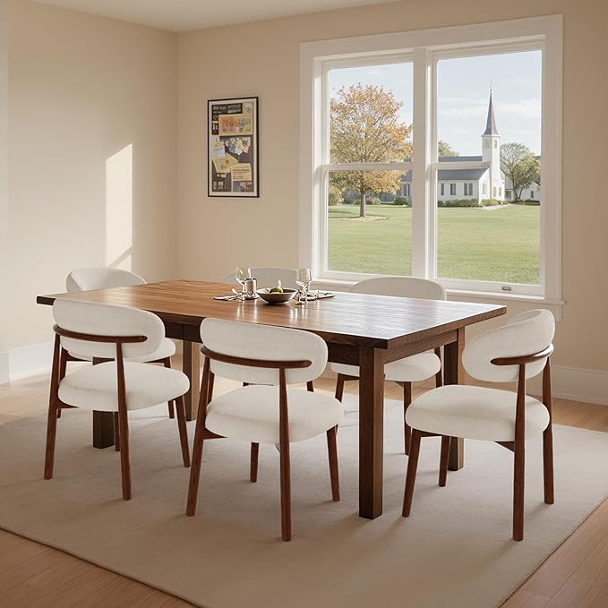Farmhouse Dining Chairs Set of 8, Mid Century Modern Fabric Upholstered Kitch...