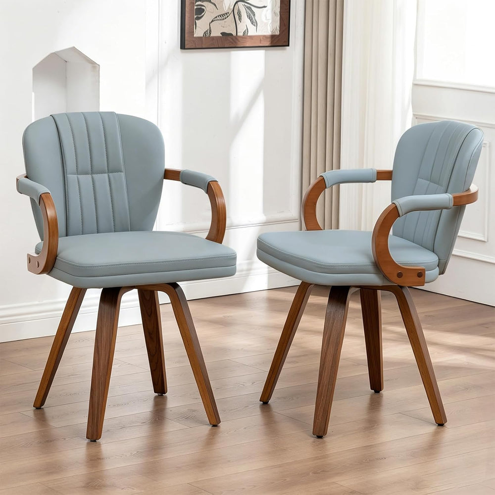 Swivel Dining Chairs with Arms | Mid Century Modern Blue Faux Leather Kitchen...