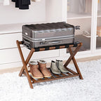 Smart FENDEE Fully Assembled Bamboo Luggage Rack, Walnut Folding Suitcase Stand with Shoe Shelf, Heavy-Duty Luggage Holder for Guest Room Must Haves, Bedroom, Hotel, 1 Pack