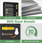 Metal CD Storage Shelf, 7 Tier Tall DVD Storage Cabinet with Adjustable Shelves, Freestanding Rack for Media, Video, Games, Black Bookshelf for Living Room, Media Room
