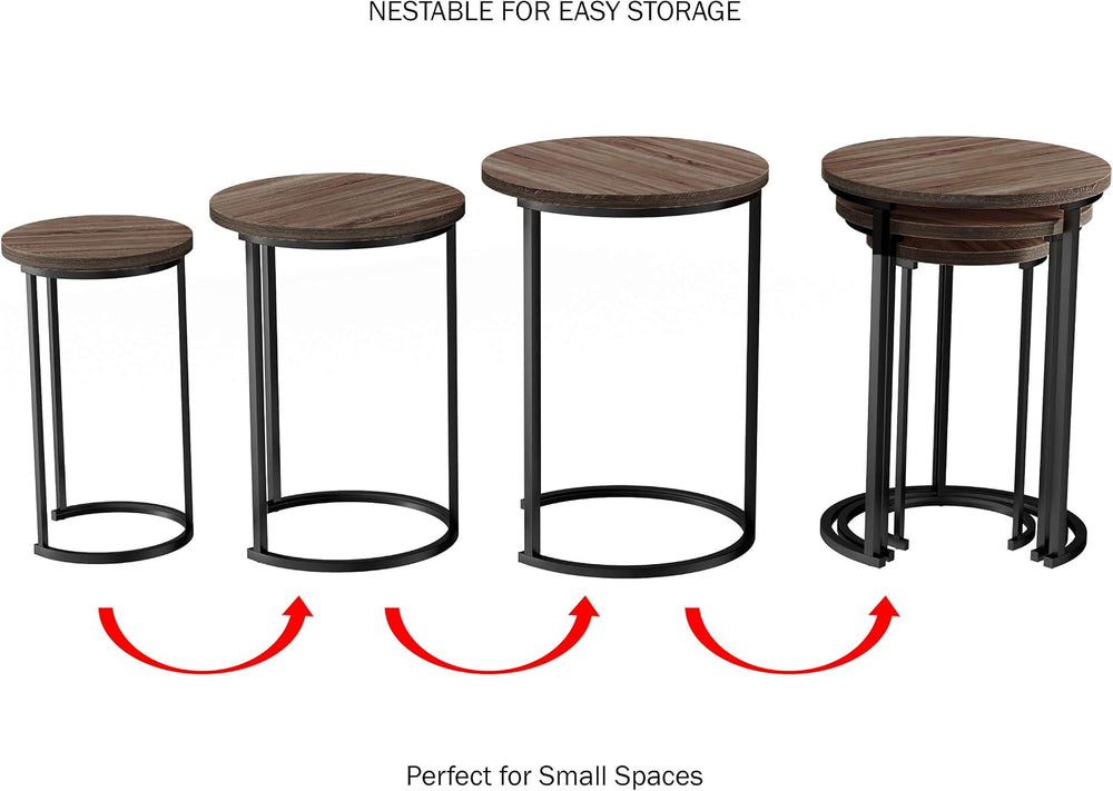 Lavish Home Round Nesting Tables Set of 3, Woodgrain-Look Top, Gray-Brown | 2...