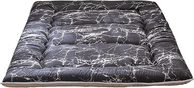 MAXYOYO Japanese Floor Mattress Futon Mattress, 4" Thicken Tatami Mat Sleeping Pad Foldable Roll Up Mat Boys Girls Dormitory Pad Kids Floor Lounger Pillow Bed, Charcoal Grey, Queen Size