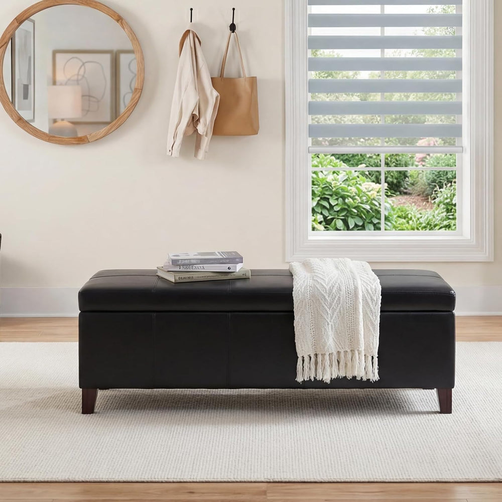 51 Inch Storage Ottoman Bench, Faux Leather Foot Rest with Hinged Lid, Long R...