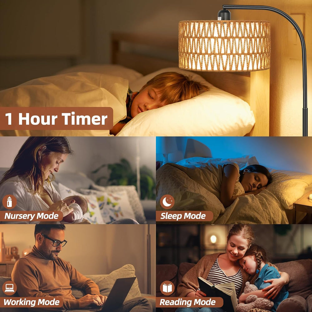 Rattan Floor Lamps for Living Room with Dimmable 9W LED Bulb Farmhouse