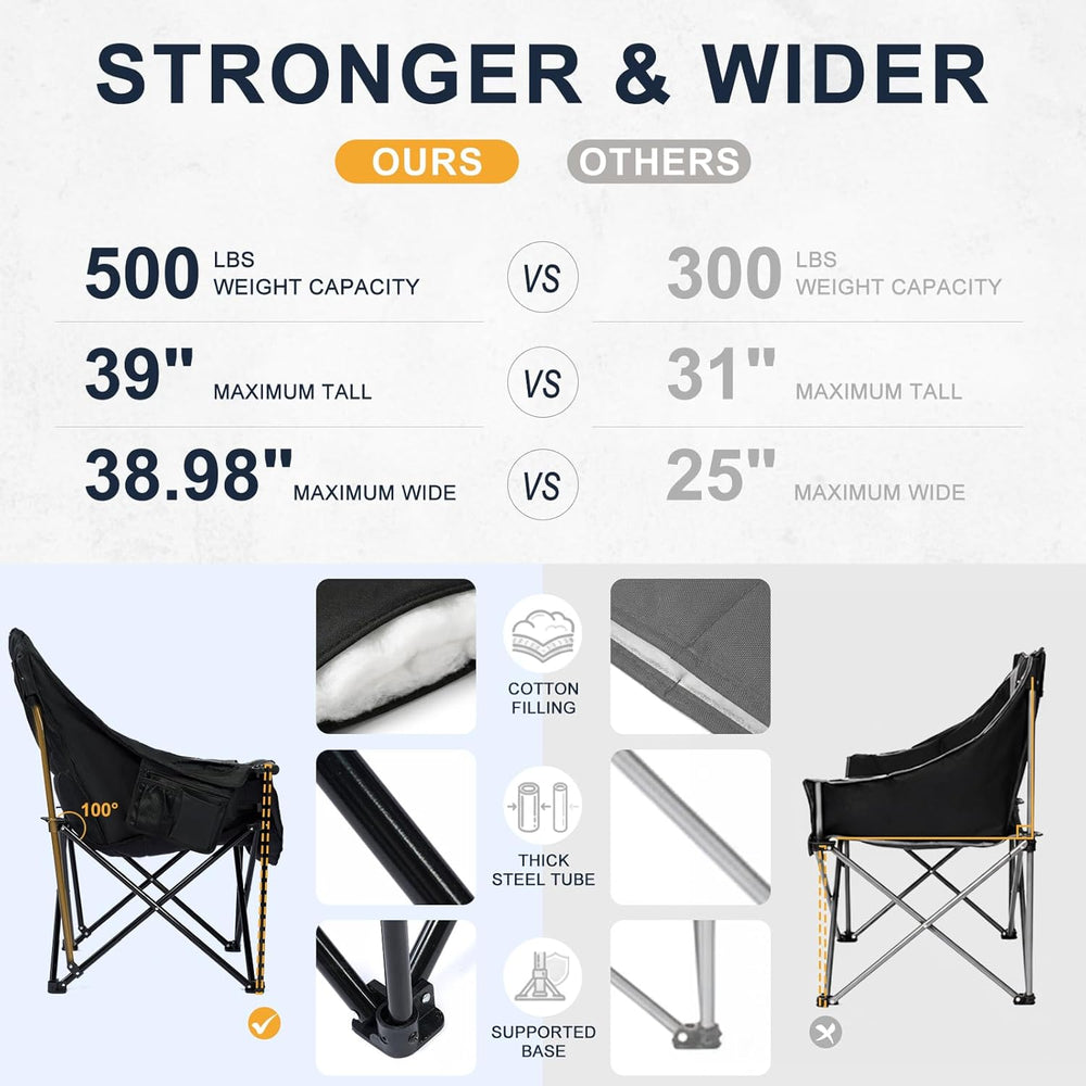 Oversized Camping Chairs for Adult - Heavy Duty Padded Portable Folding Chair...