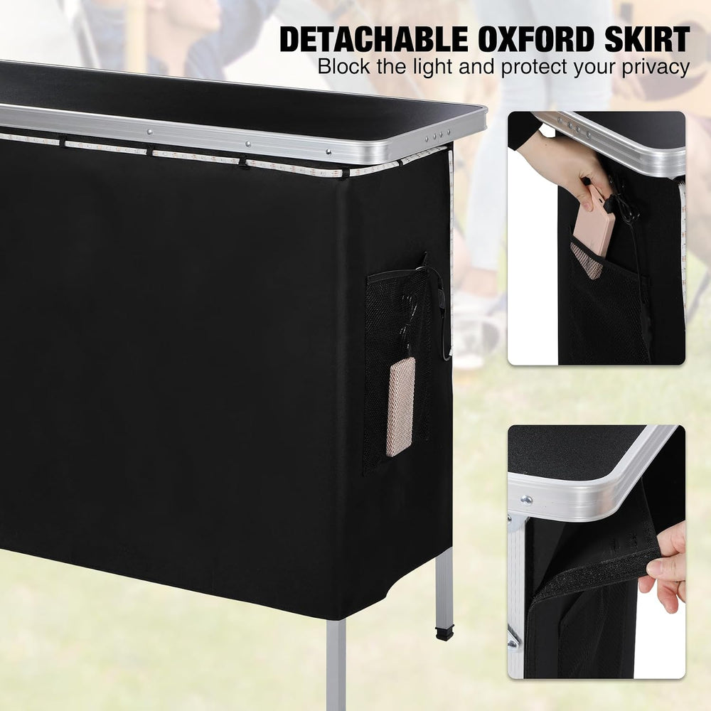 43" Long Portable Bar Table with Remote-Controlled Multi-Color LED Light...