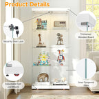 Tempered Glass Display Cabinet with Lights, 4-Tier Curio Cabinet with Glass Doors Wheels Two Locks, Glass Display Case for Collectibles for Living Room, Bedroom, Office, White, Double Door