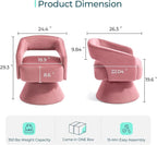 LINSY Swivel Barrel Chair, 360 Modern Swivel Accent Chair Boucle Swivel Chair Round, Pink Velvet Chairs with Arms, Small Barrel Chair for Small Spaces Bedroom Living Room