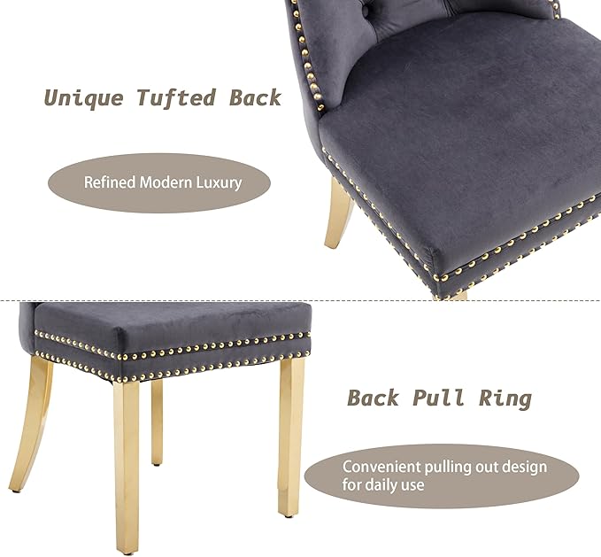 KCC Velvet Dining Chairs Set of 6, Upholstered High-end Tufted Dining Chair w...