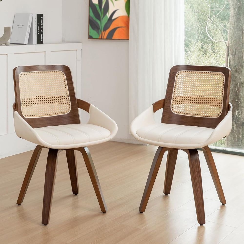 Set of 2 Swivel Dining Chairs - Kitchen Swivel Chairs with Bentwood Frame wit...