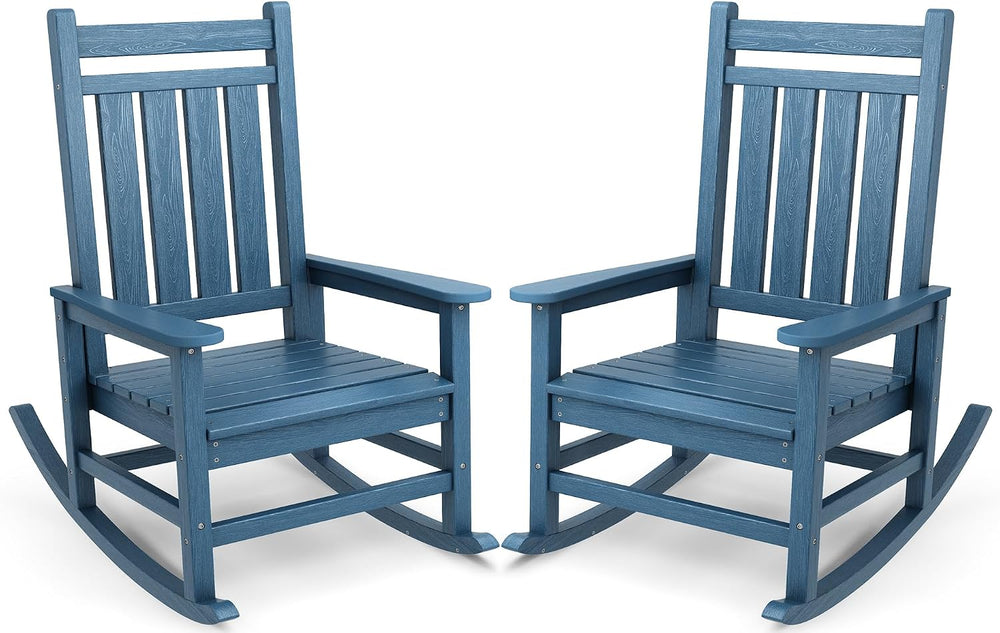 SERWALL Outdoor Rocking Chair Set of 2, HDPE Rocker for Adults, Blue | 21.1&q...