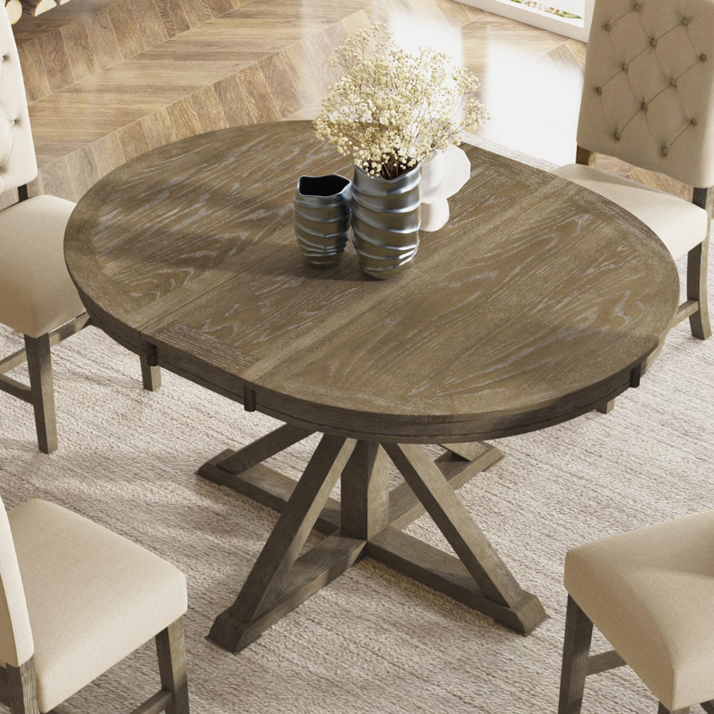 54'' Round Oval Dining Table Extendable Kitchen Table for 4-6, Modern...