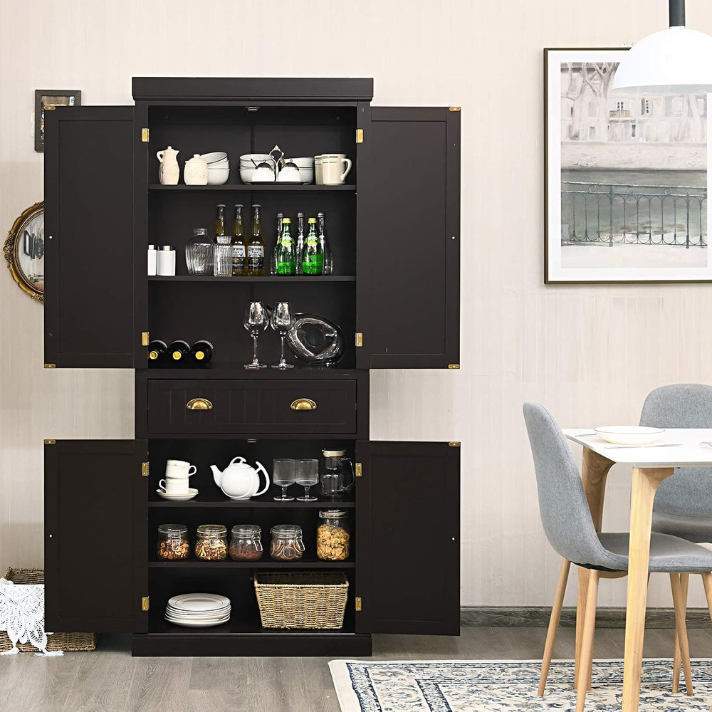 72" Kitchen Pantry Cabinet, Kitchen Cupboard with 2 Double-Doors Cabinet...